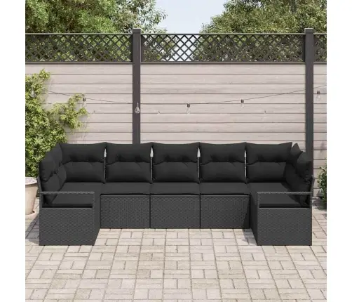 7 Daļu Dārza Dīvānu Komplekts Ar Spilveniem Melnā Polirotangpalma Vidaxl