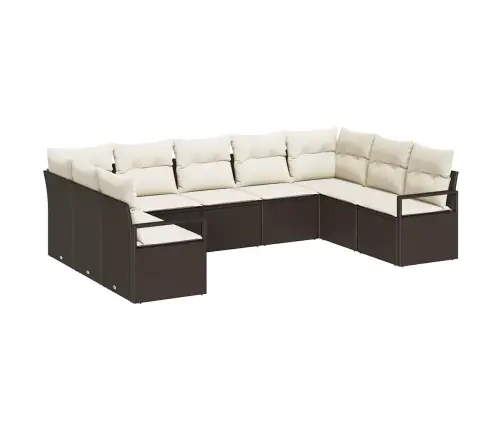 9 Daļu Dārza Dīvāna Komplekts Ar Spilveniem Brūnā Polietilēna Rotangpalmas Vidaxl