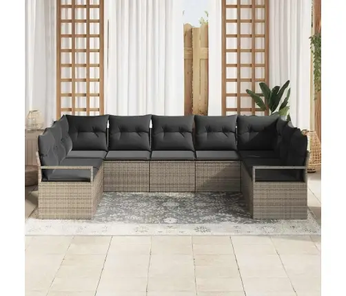 9 Gabalu Dārza Dīvānu Komplekts Ar Spilveniem Pelēkā Polietilēna Rotangpalmas Vidaxl