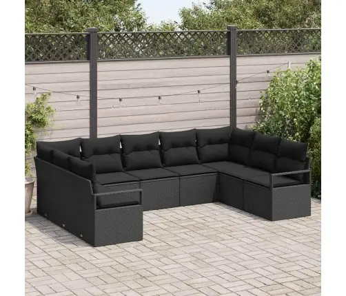 9 Gabalu Dārza Dīvāna Komplekts Ar Spilveniem Melna Poli Rotangpalma Vidaxl