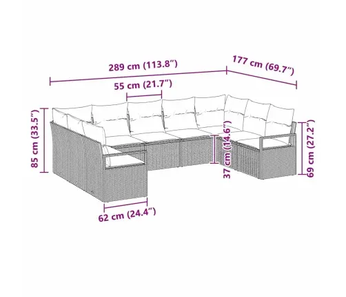 9 Gabalu Dārza Dīvāna Komplekts Ar Spilveniem Melna Poli Rotangpalma Vidaxl