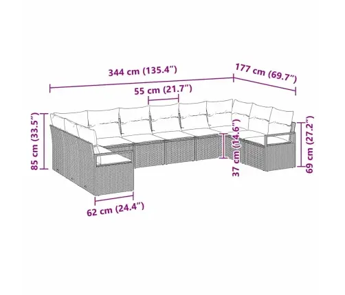 Diivanikomplekt Padjaga 10 Pcs Pruun Polürotang