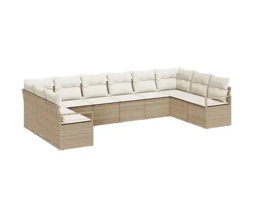 10 Daļu Dārza Dīvānu Komplekts Ar Spilveniem Bēšs Poli Rotangpalma Vidaxl