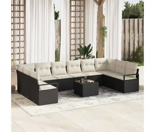 Sofos Komplektas Su Pagalve 11 Pcs Juoda Poliratanas