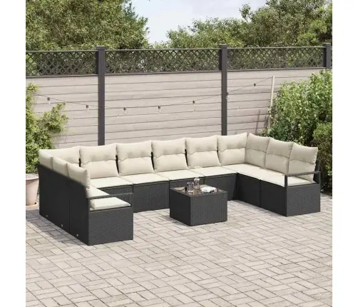 Sofos Komplektas Su Pagalve 11 Pcs Juoda Poliratanas