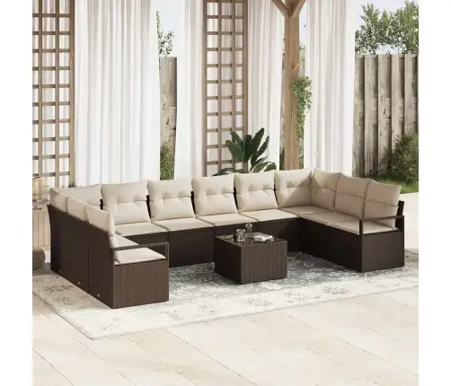 10 Daļu Dārza Dīvānu Komplekts Ar Spilveniem Pelēks Poli Rotangpalma Vidaxl