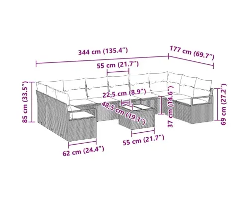 11 Daļu Dārza Dīvānu Komplekts Ar Spilveniem Brūnas Poli Rotangpalmas Vidaxl