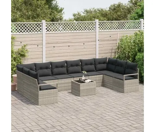 11 Daļu Dārza Dīvānu Komplekts Ar Spilveniem Pelēkā Poli Rattanā Vidaxl