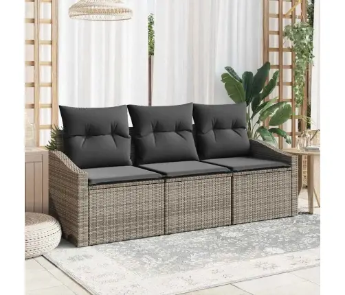 3 Daļu Dārza Dīvānu Komplekts Ar Spilveniem Pelēks Poli Rotangpalma Vidaxl