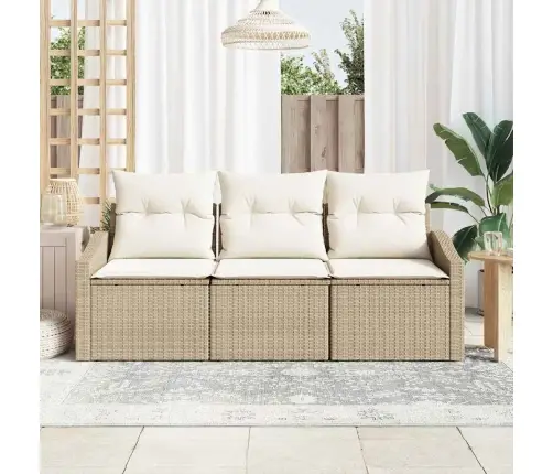 Sofos Komplektas Su Pagalve 3 Pcs Smėlio Poliratanas