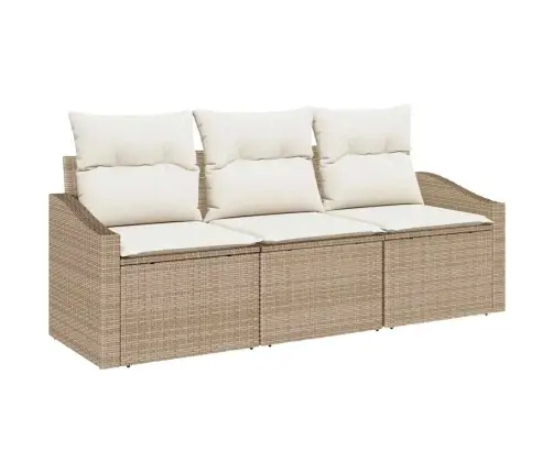 Sofos Komplektas Su Pagalve 3 Pcs Smėlio Poliratanas