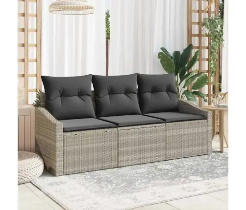 3 Daļu Dārza Dīvānu Komplekts Ar Spilveniem Gaiši Pelēks Poli Rotangpalma Vidaxl