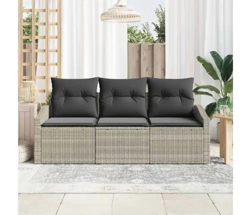 3 Daļu Dārza Dīvānu Komplekts Ar Spilveniem Gaiši Pelēks Poli Rotangpalma Vidaxl