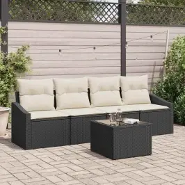 Sodo Sofų Rinkinys 5 Pcs Juoda Ir Kreminė 55 X 55 X 37 Cm