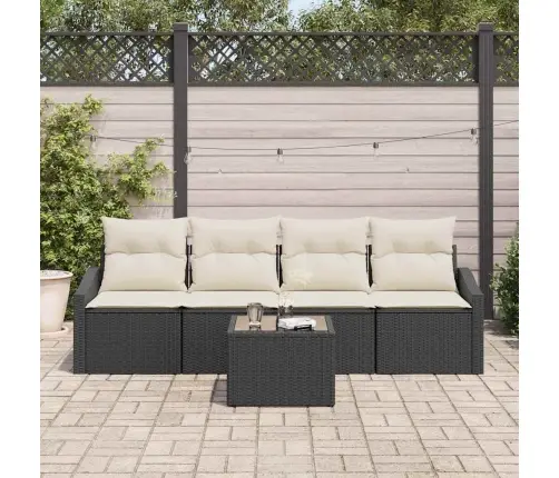 5 Gab. Dārza Dīvānu Komplekts Ar Spilveniem Melnā Polietilēna Rotangpalmas Vidaxl