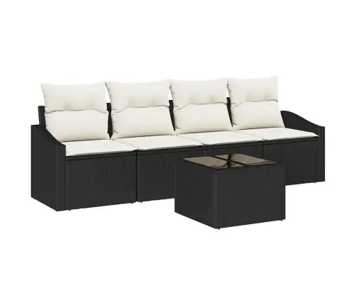 5 Gab. Dārza Dīvānu Komplekts Ar Spilveniem Melnā Polietilēna Rotangpalmas Vidaxl