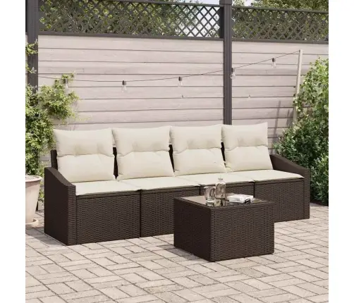 5 Gabalu Dārza Dīvānu Komplekts Ar Spilveniem Brūna Poliestera Rotangpalma Vidaxl