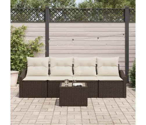 5 Gabalu Dārza Dīvānu Komplekts Ar Spilveniem Brūna Poliestera Rotangpalma Vidaxl
