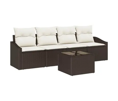 5 Gabalu Dārza Dīvānu Komplekts Ar Spilveniem Brūna Poliestera Rotangpalma Vidaxl