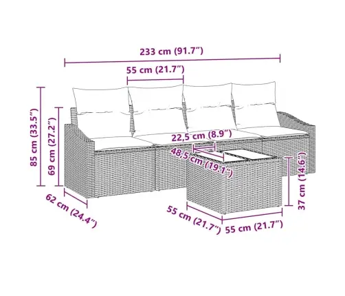 Sofos Komplektas Su Pagalve Su Pagalve 5 Pcs Pilka Poliratanas