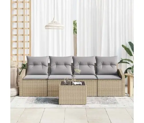 Sofos Komplektas 5 Pcs Bežinė Ir Šviesiai Pilka Poliratanas