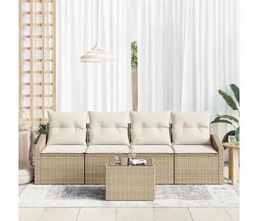 Sofos Komplektas Su Pagalve 5 Pcs Bežinė Ir Kreminė Poliratanas