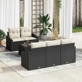 Dārza Dīvānu Komplekts 6 Pcs Melns Un Krēmkrāsa 55 X 55 X 37 Cm Vidaxl