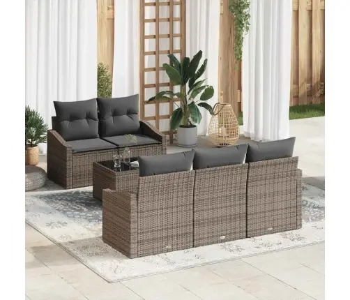 6 Daļu Dārza Dīvānu Komplekts Ar Spilveniem Pelēkā Poli Rotangpalma Vidaxl
