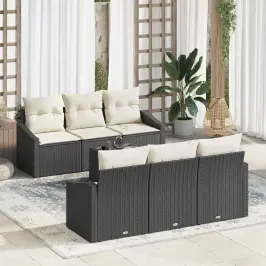 Dārza Dīvānu Komplekts 7 Pcs Melns Un Krēmkrāsa 55 X 55 X 37 Cm Vidaxl