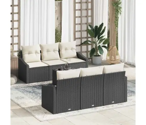 7 Daļu Dārza Dīvāna Komplekts Ar Spilveniem Melnā Poliratanā Vidaxl