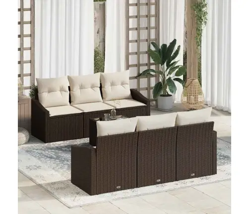 Sofos Komplektas 7 Pcs Ruda Ir Grietinėlė Poliratanas Sofos Komplektas 7 Pcs Ruda Ir Grietinėlė Poliratanas