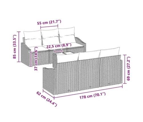 Sofos Komplektas 7 Pcs Bežinė Ir Šviesiai Pilka Poliratanas