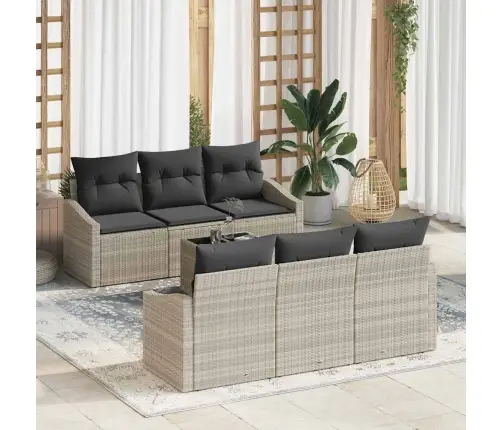 Sofos Komplektas Su Pagalve 7 Pcs Šviesiai Pilka Poliratanas