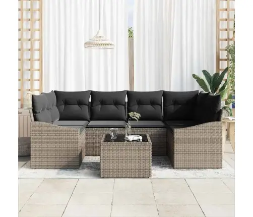 7 Gabalu Dārza Dīvānu Komplekts Ar Spilveniem Pelēkā Polietilēna Rotangpalmas Vidaxl