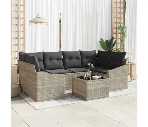 7 Gabalu Dārza Dīvānu Komplekts Ar Spilveniem Gaiši Pelēks Poli Rotangpalma Vidaxl