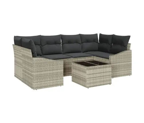 7 Gabalu Dārza Dīvānu Komplekts Ar Spilveniem Gaiši Pelēks Poli Rotangpalma Vidaxl