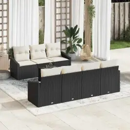 Sodo Sofų Rinkinys 8 Pcs Juoda Ir Kreminė 55 X 55 X 37 Cm