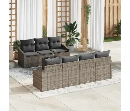 8 Daļu Dārza Dīvānu Komplekts Ar Spilveniem Pelēkā Polietilēna Rotangpalmas Vidaxl