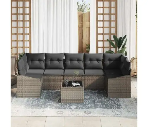 8 Gabalu Dārza Dīvānu Komplekts Ar Spilveniem Pelēkā Poli Rotangpalma Vidaxl