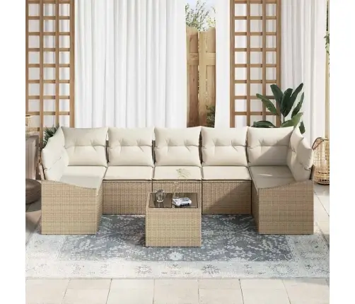 8 Daļu Dārza Dīvānu Komplekts Ar Spilveniem Bēšs Polirotangs Vidaxl