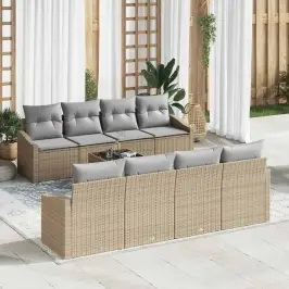 Sodo Sofų Rinkinys Su Pagalve 9 Pcs Bežinė Ir Šviesiai Pilka
