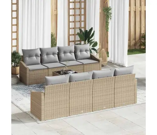 9 Gabalu Dārza Dīvānu Komplekts Ar Spilveniem Bēšā Poli Rotangpalma Vidaxl