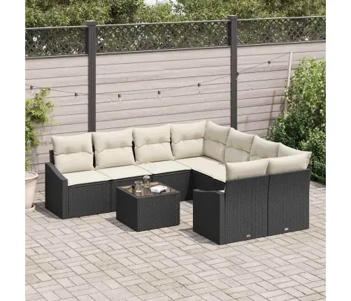 Dārza Dīvānu Komplekts 9 Pcs Melns Un Krēmkrāsa 55 X 55 X 37 Cm Vidaxl