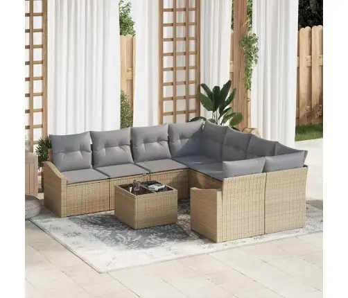 Dārza Dīvānu Komplekts Ar Spilvenu 9 Pcs Bēša Un Gaiši Pelēka Vidaxl