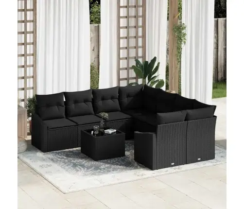 Dārza Dīvānu Komplekts Ar Spilvenu 9 Pcs Melna 55 X 55 X 37 Cm Vidaxl