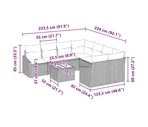 Dārza Dīvānu Komplekts Ar Spilvenu 9 Pcs Melna 55 X 55 X 37 Cm Vidaxl