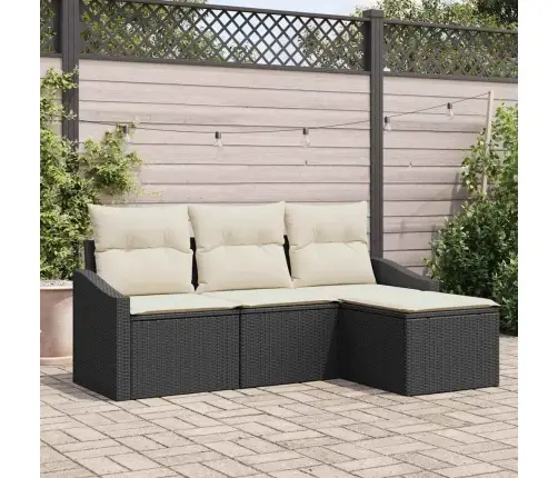 4 Daļu Dārza Dīvānu Komplekts Ar Spilveniem Melnā Poli Rotangpalmas Vidaxl