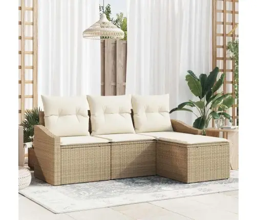 4 Daļu Dārza Dīvānu Komplekts Ar Spilveniem Bēšā Polirotangpalmas Vidaxl