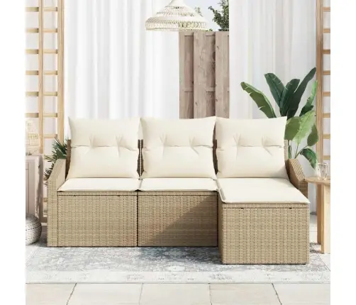 4 Daļu Dārza Dīvānu Komplekts Ar Spilveniem Bēšā Polirotangpalmas Vidaxl