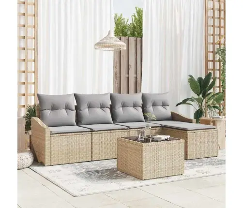 6 Daļu Dārza Dīvānu Komplekts Ar Spilveniem Bēšā Rotangpalma Vidaxl